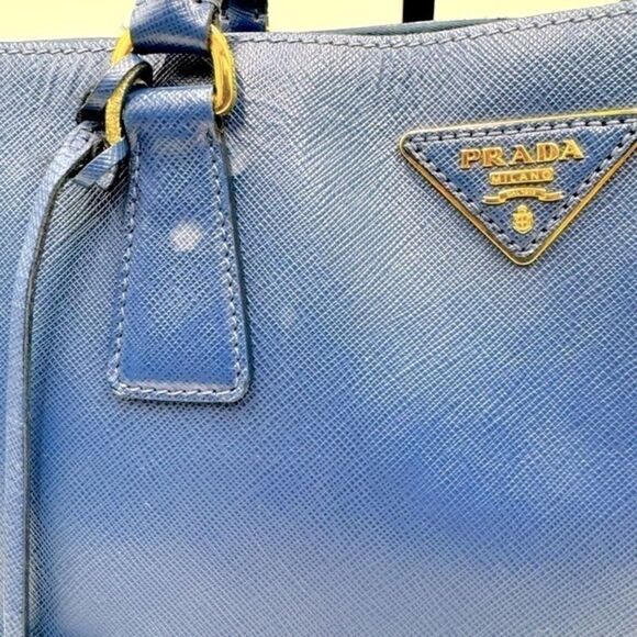 Auth Prada Blue Azzuro Saffiano Leather Galleria Double Zip Lux Tote Bag Large - Picture 8 of 15